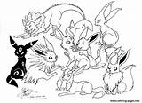 Eevee Coloring Evolutions Pokemon Pages Printable sketch template