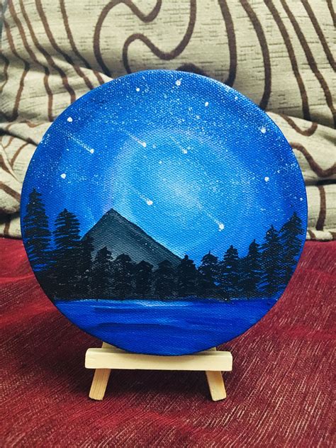 starry night miniature acrylic canvas painting
