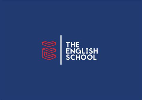 english school logo   dark blue background  red  white lines   middle