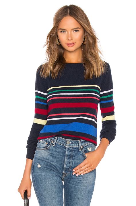 Autumn Cashmere Multi Stripe Boatneck Sweater In Navy Bright Revolve