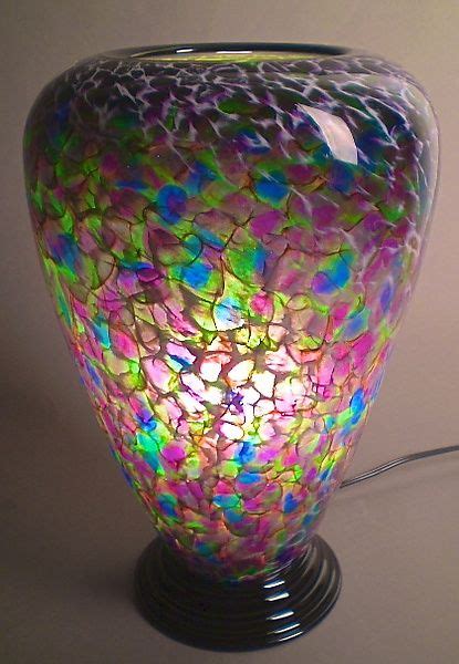 Purple And Red And Green Table Lamp By Curt Brock Art Glass Table Lamp