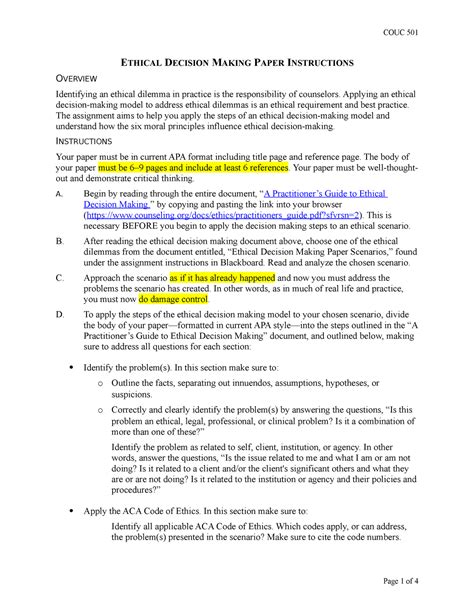 ethical decision making paper assignment instructions ethical
