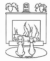 Fireplace Coloring Dog Cat Near Pages Winter Warm Print sketch template