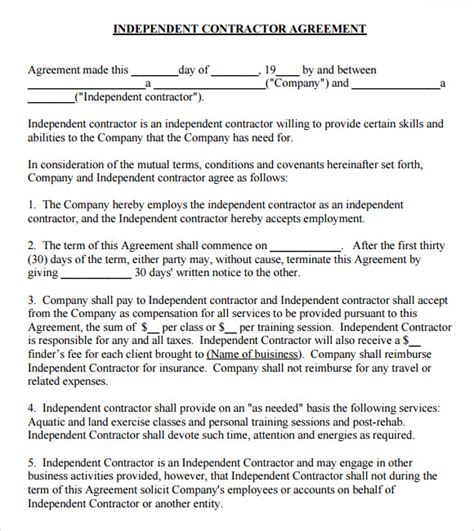 sample contractual agreement templates   ms word excel