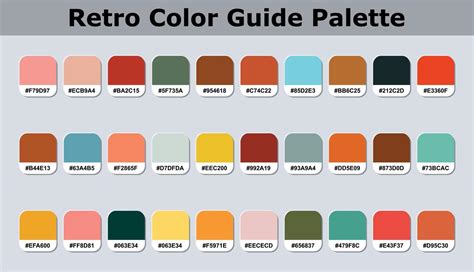 set  retro color palette catalog sample  rgb hex codes isolated
