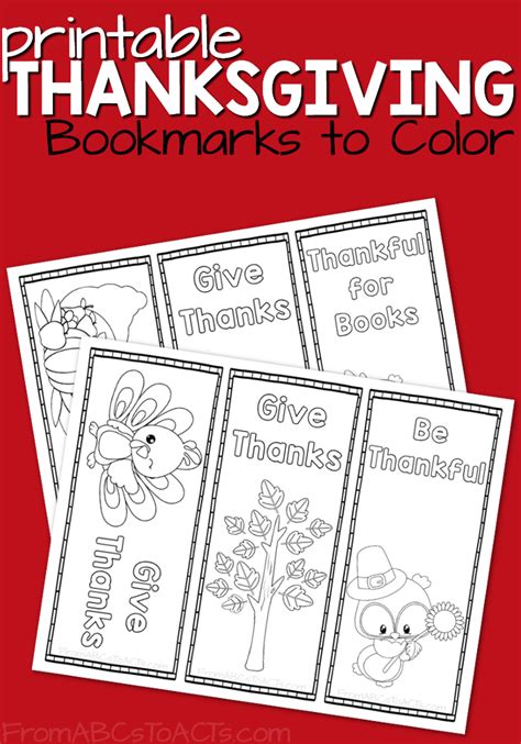 printable thanksgiving bookmarks  color  abcs  acts