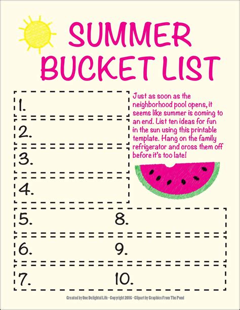 summer bucket list printable  delightful life