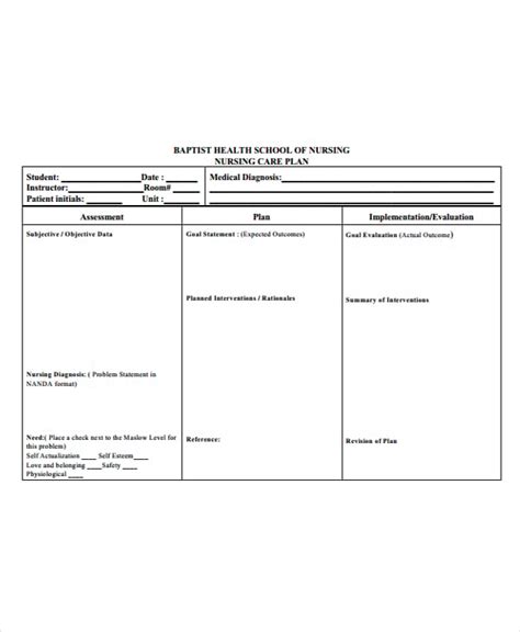 printable blank nursing care plan tutoreorg master  documents