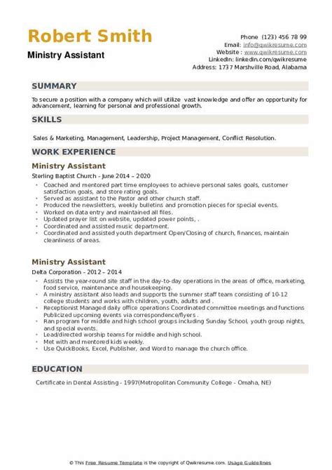 ministry assistant resume samples qwikresume