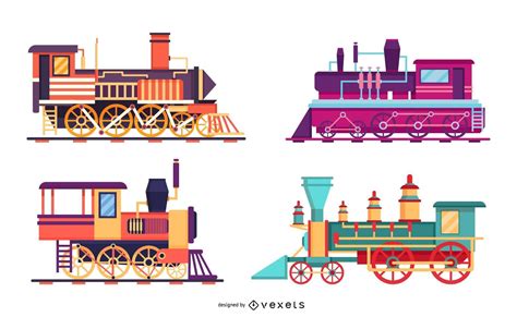 vintage train illustration set vector