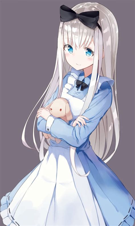 Long Hair Blue Eyes Anime Anime Girls Dress Gray Hair