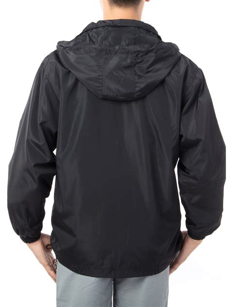 mens hooded windbreaker full zip pockets lightweight water resistant shell jacket  hiking