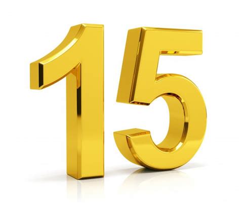 number fifteen   gold  shown   white background