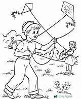 Coloring Spring Pages Kites Flying sketch template