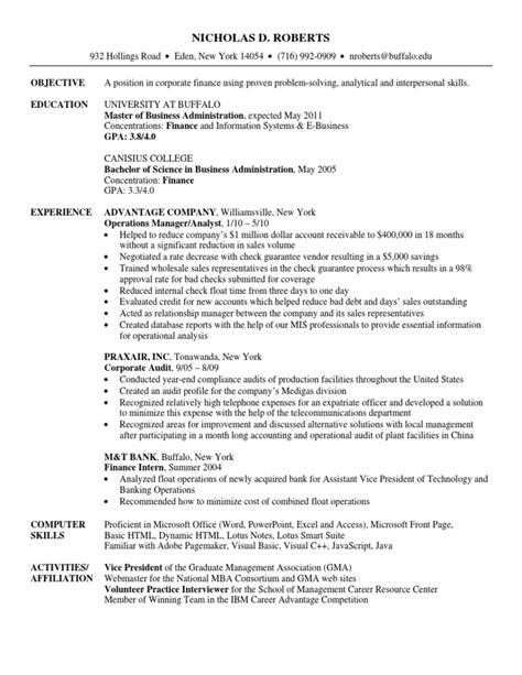 mba resume sample master  business administration microsoft