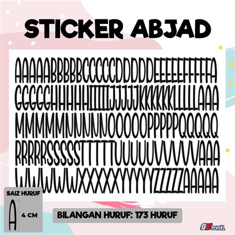 Sticker Abjad 4cm 173 Huruf Shopee Malaysia