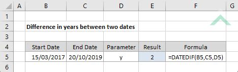 difference  years    excel vba