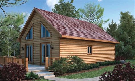 small log cabin   red roof