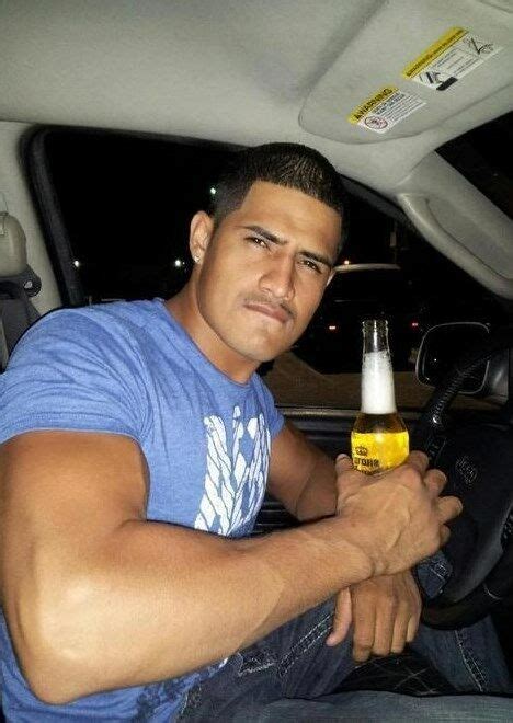 Latino Muscular Male Hunk Huge Biceps Arms Holding Beer In