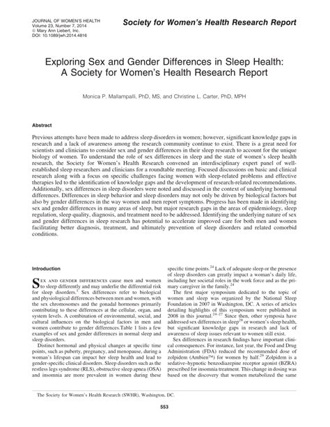 pdf exploring sex and gender differences in sleep health