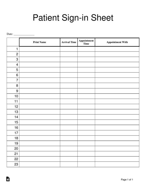 patient sign sheet template eforms fillable forms
