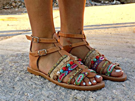 handmade leather sandals artisanal greek sandals women sandals boho sandals hippie sandals