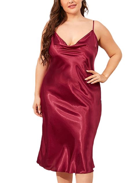 Plus Size Women Satin Nightgown Dress Silk Sleeveless Long Chemise