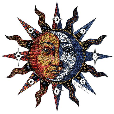 celestial mosaic sunmoon  david sanders moon art print moon stars