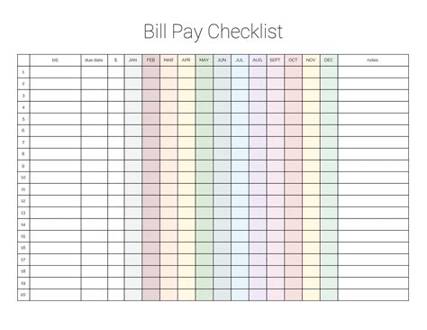 monthly bill checklist excel template calendar design