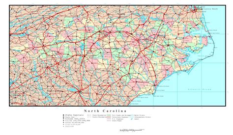 laminated map large detailed administrative map  north carolina state  roads highways