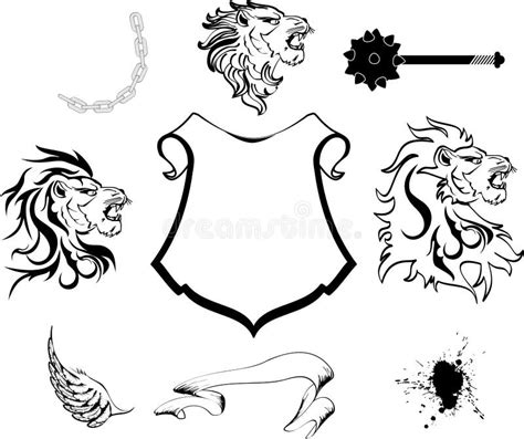 heraldic lion head coat  arms set stock vector illustration