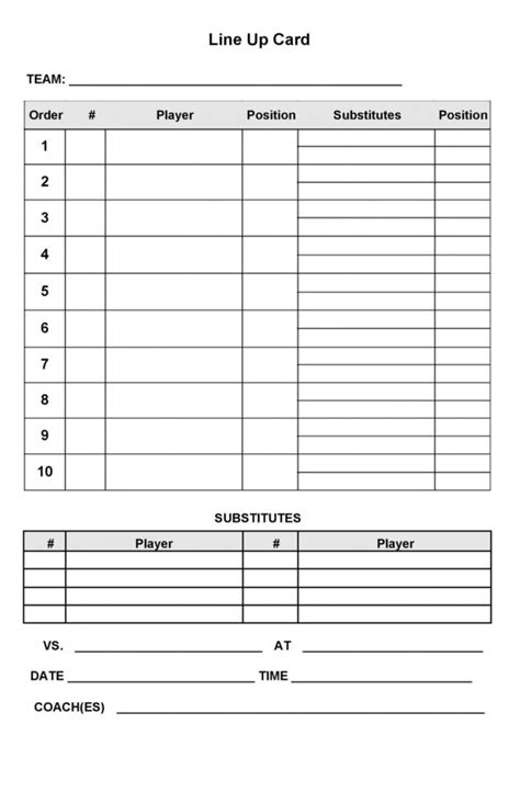 printable baseball lineup cards printable templates