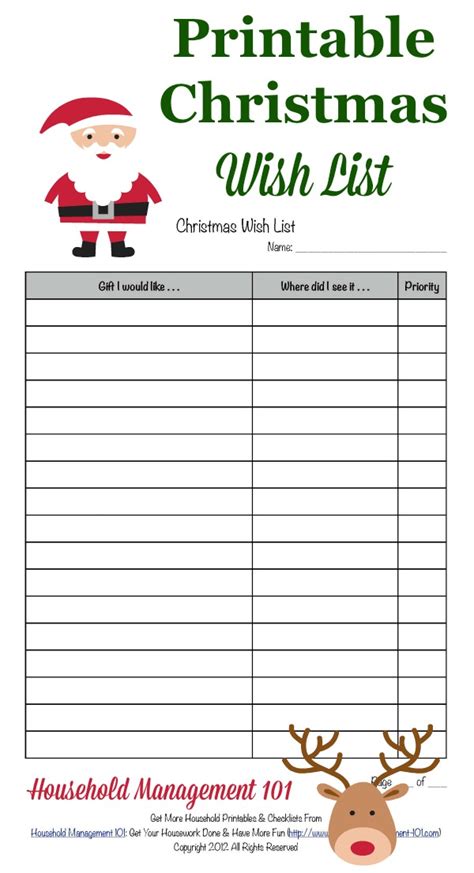 printable christmas  list  adults  printable templates