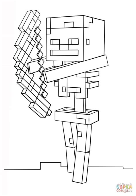 minecraft skeleton  bow coloring page  printable coloring pages