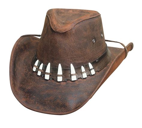 Crocodile Dundee Bullhide Leather Brown Hat With 7 Imitation Gator