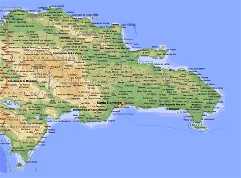 Large Detailed Topographical Map Of Dominican Republic