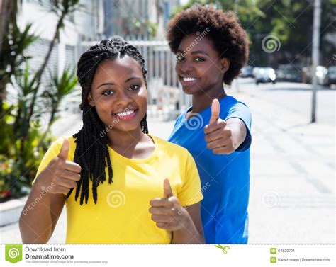 Two African American Girlfriends Showing Thumb Up Stock Image Image