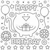 Compleanno Illustration Gatto Vettore Coloritura Cumpleanos sketch template