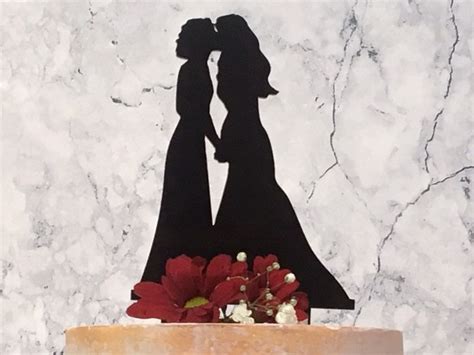 two brides kissing lesbian silhouette wedding cake topper