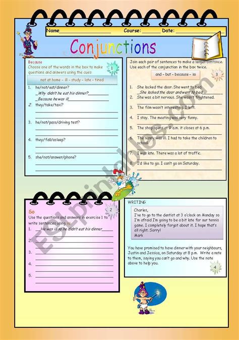 conjunctions esl worksheet  gracebarba