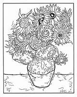 Coloring Van Gogh Vincent Vase Sunflowers Twelve Adult Created Masterpieces Tournesols Pages sketch template