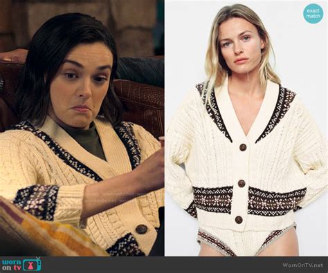 Wornontv Lucy’s Printed Cable Knit Cardigan On Love Victor Ava Capri