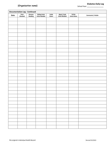 diabetes daily log template  word   formats page