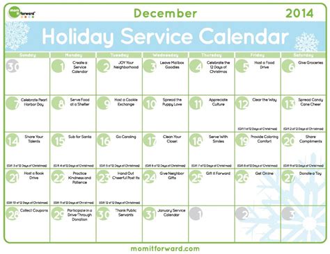 holiday service calendar printable mom  forwardmom