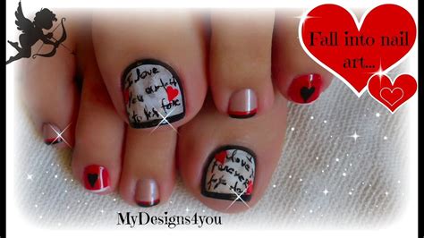 valentines day toe nail art love letter pedicure youtube