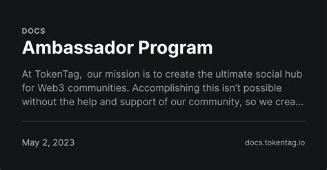 Ambassador Program Tokentag Wiki