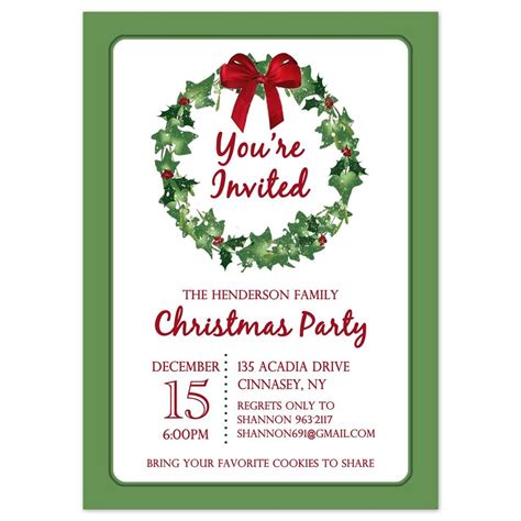 printable christmas party invitation template wreat christmas party