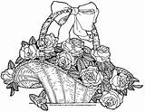 Coloring Roses Basket Ribbon Bow Handle Description sketch template