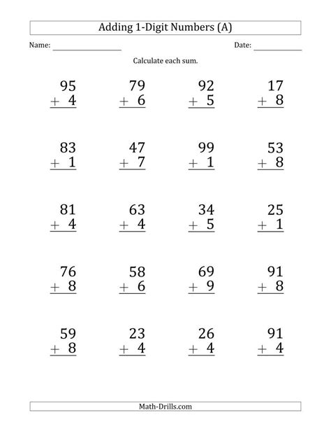 long addition math worksheets   digit   digit addition