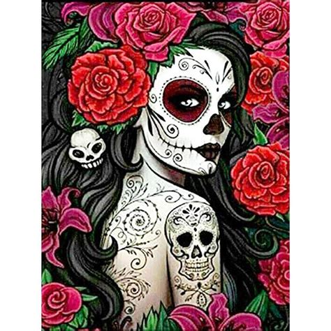 diamond painting full  gothic beauty skull girl tattoo tatoo art skull tattoos